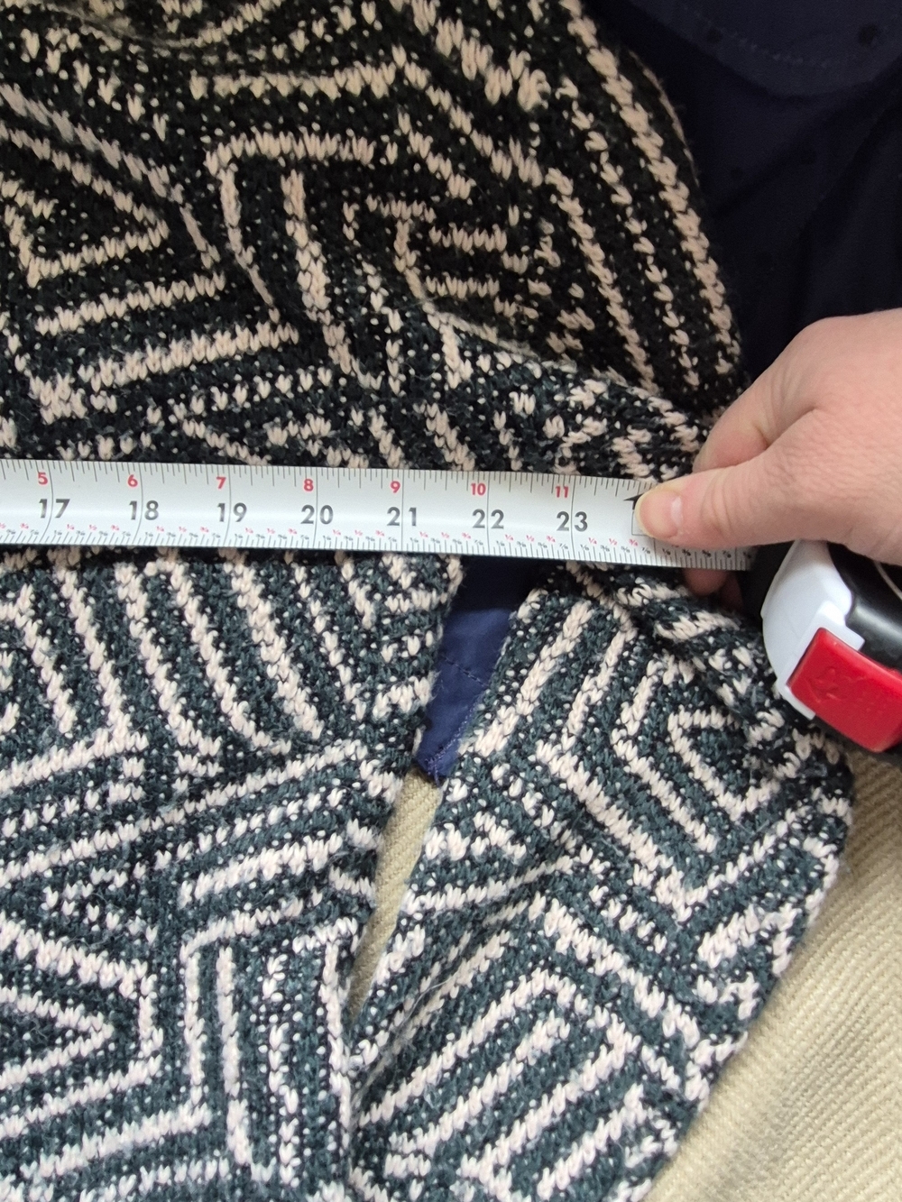 ICHI Open-Front Teal & Cream Geometric Cardigan - Picture 6 of 8